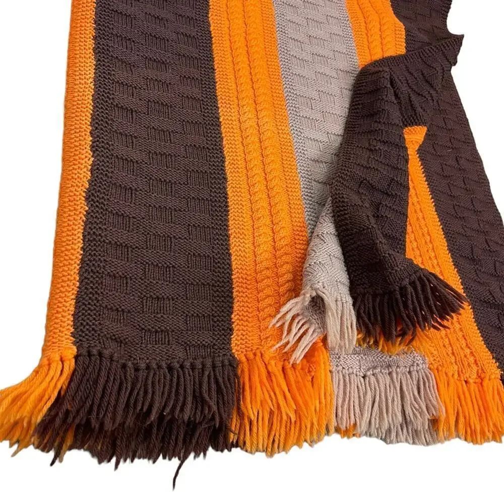 Decorative Warm Winter Fringe Edge Wool Textured Stripe Knit Throw Blanket